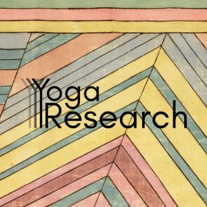 Yoga Research Logo set against a colourful striped painted background.